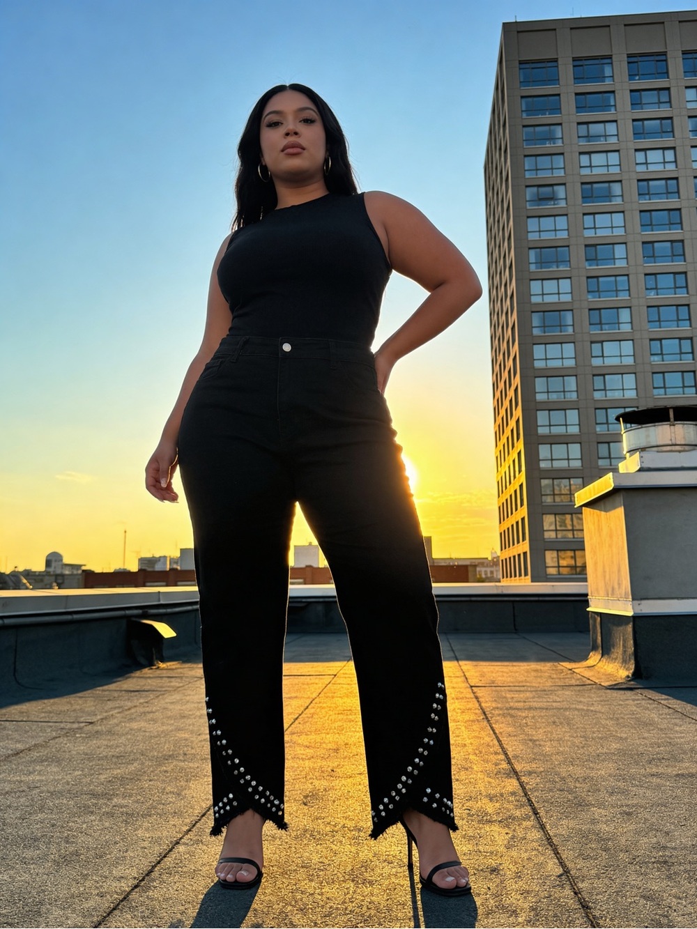 High-Rise Black Studded Crop Jeans - Women size 1XL